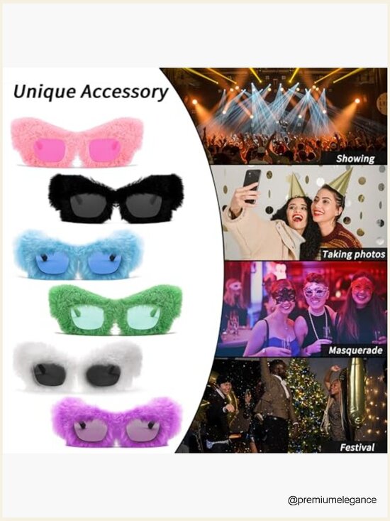 Plush Fuzzy Cat Eye Sunglasses Punk Soft Velvet Shades Party Masquerade Eyewear main image 7